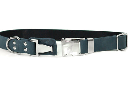 Purrfect Pet Kingdom Modern Style Quick-Release Blue Jeans Leather Dog Collar (Small 10"-15", Blue Jeans) - Premium Dog Collars > Leather Dog Collars > Quality Leather Dog Collars