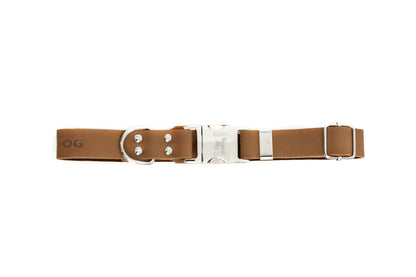 Purrfect Pet Kingdom Modern Style Quick-Release Khaki Leather Dog Collar (Medium 12"-18", Khaki) - Premium Dog Collars > Leather Dog Collars > Quality Leather Dog Collars