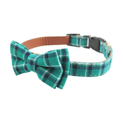 Green Plaid Multi Bow Tie Dog Collar