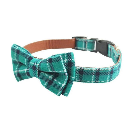 Green Plaid Multi Bow Tie Dog Collar