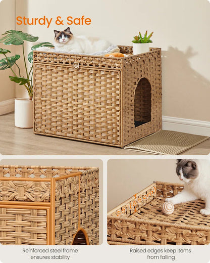 Boho Rattan Enclosed Litter Box for Cats and Feline Privacy