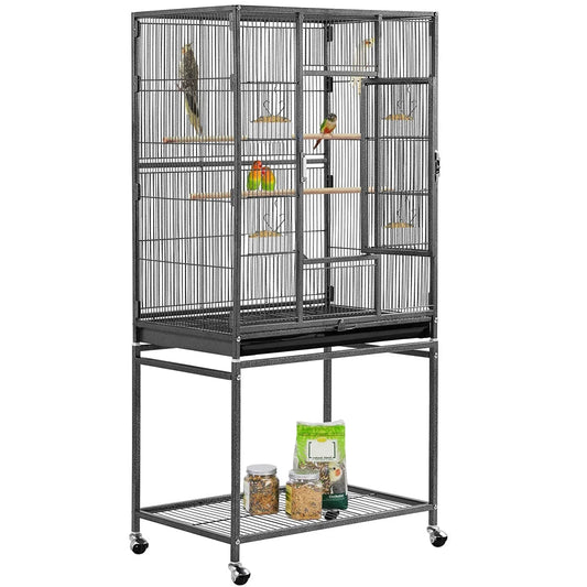 53.7'' H Rolling Bird Cage W/ Stand for Conures Parakeets Cockatiels,Black