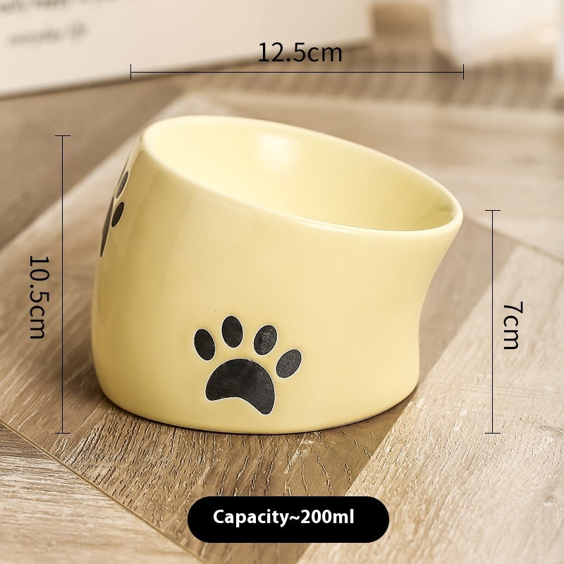 Drinking Water Neck Protection Pet Ceramic Oblique Mouth