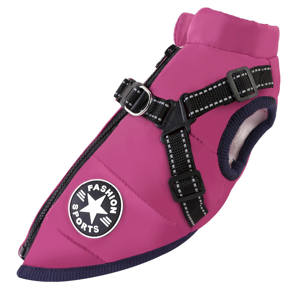 Pet clothing waterproof and warm dog cotton coat winter skiing suit chest and back integrated cotton vest