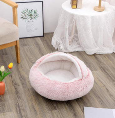 2-in-1 Pet Bed - Round Plush Calming Donut Bed for Dogs & Cats