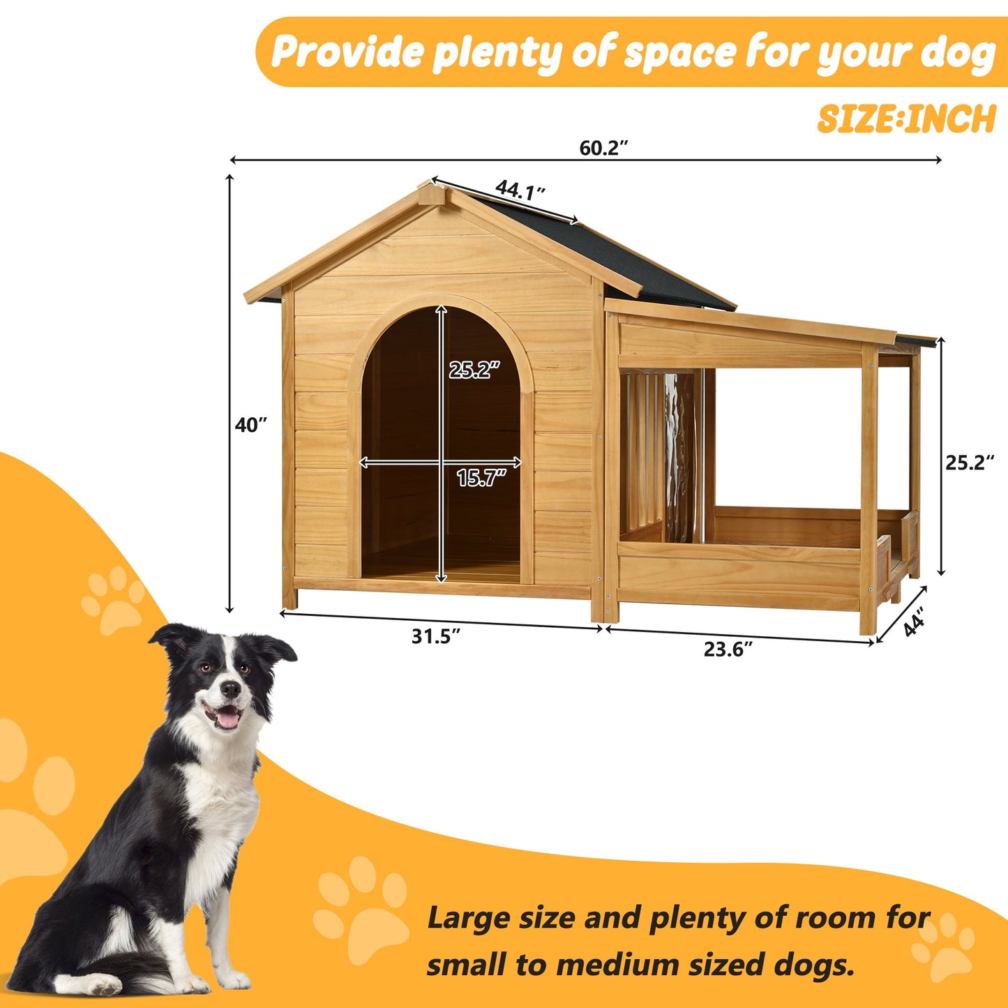 60.2' Large Outdoor Dog House with Insulated Liner for Winte