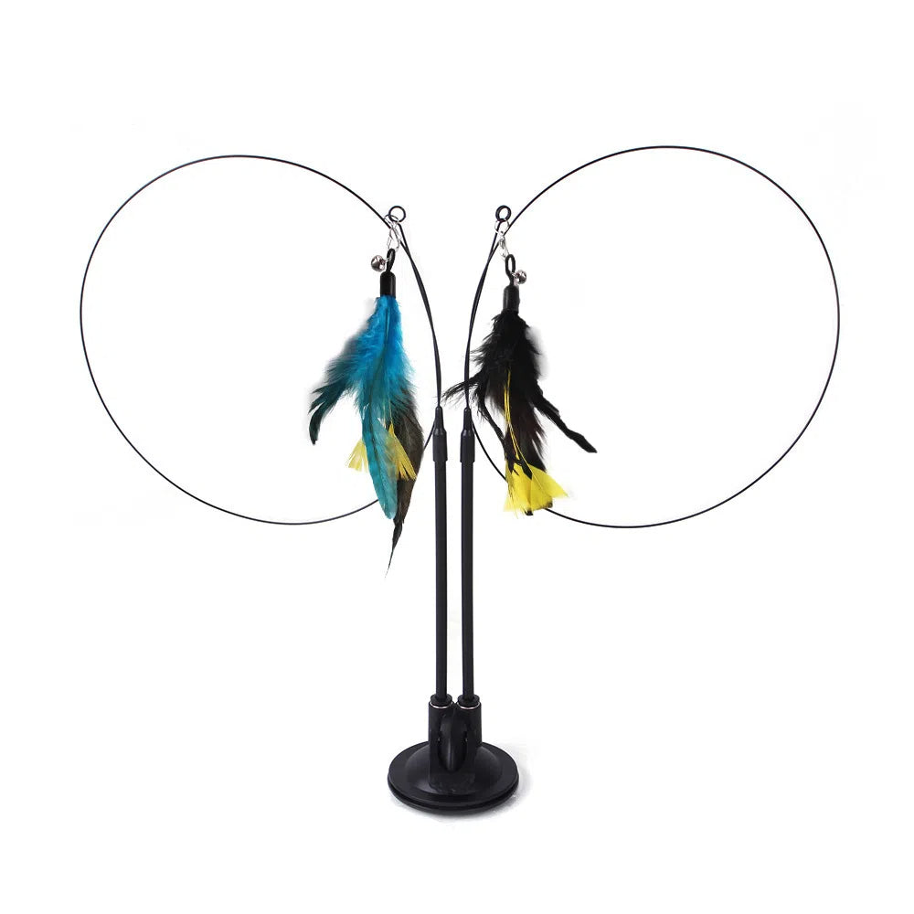 Suction cup cat toy stick that can be attached and held with steel wire multi head interchangeable cat toy and pet supplies