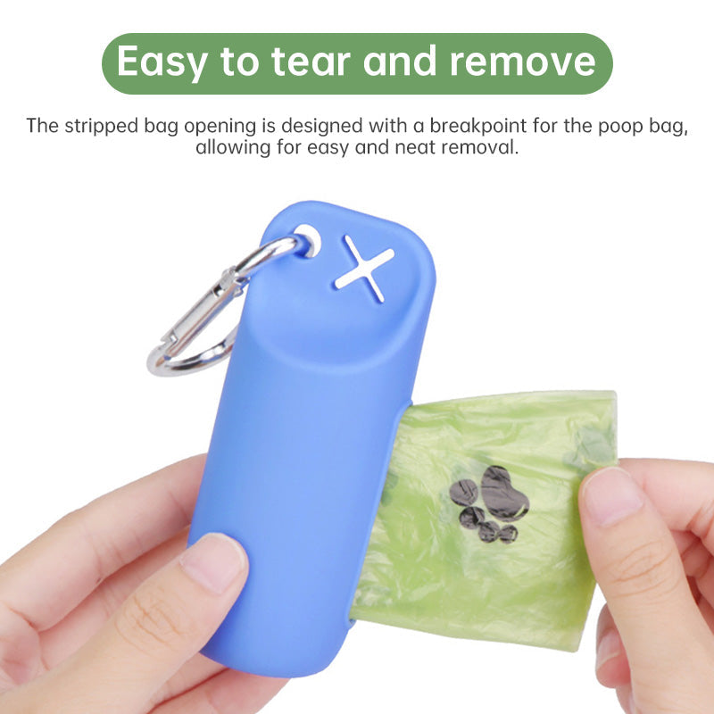 Silicone dog poop bag holder with dispenser, portable, hanging ring & storage case