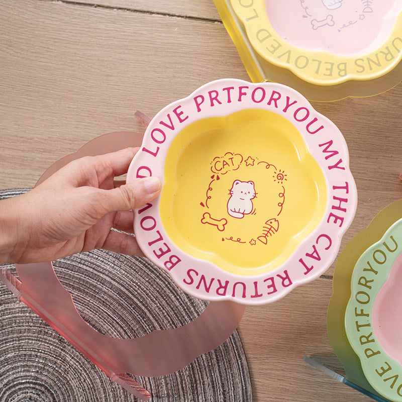 Neck Anti-tumble Acrylic Lace Ceramic Cat Bowl