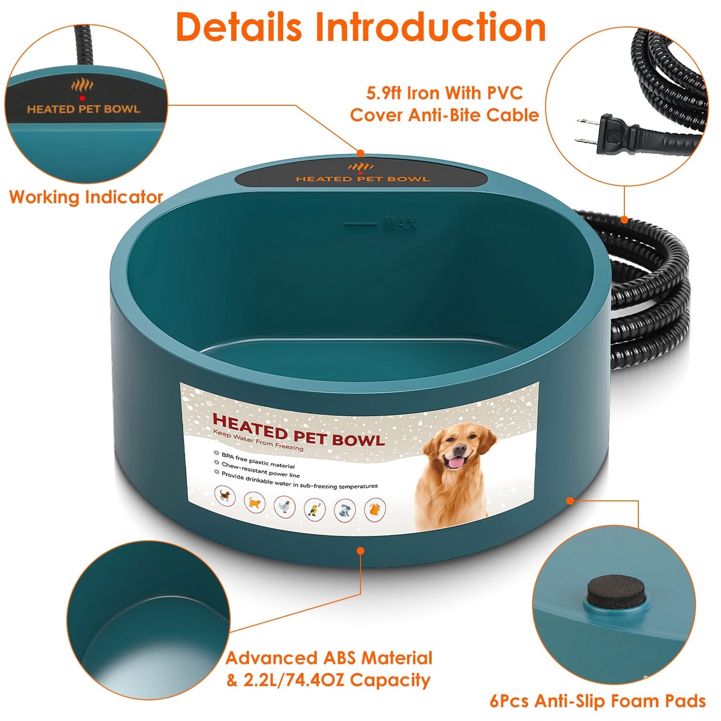 Dog Cat Heated Water Bowl Outdoor Indoor Thermal