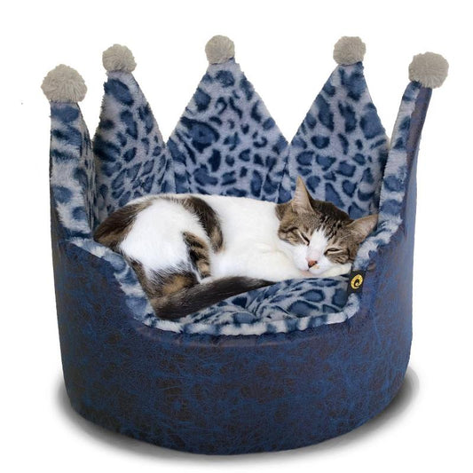 Leopard Print Crown Pet Bed Navy