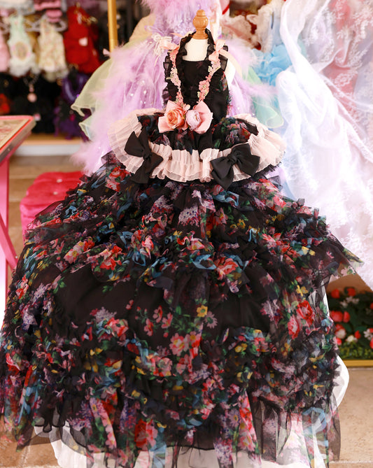 Luxury Floral Dog Dress with Ruffled Skirt & Pink Bow - Purrfect Pet Kingdom