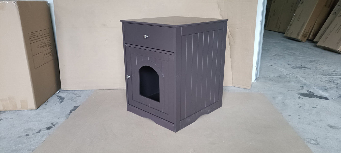 Wooden Pet House Cat Litter Box Enclosure with Drawer, Side