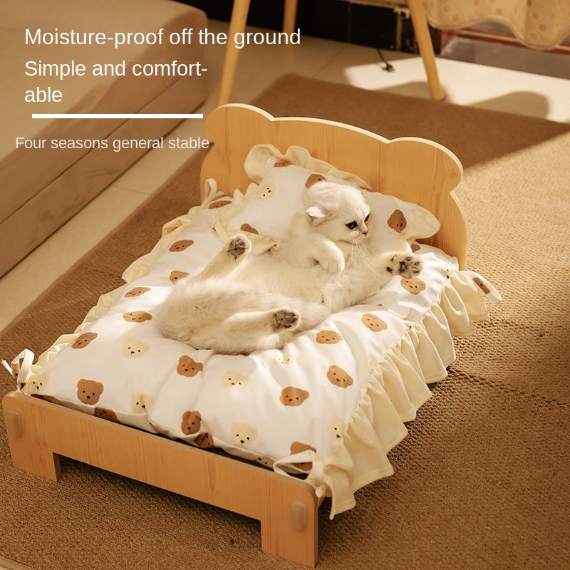 Cat Bed Solid Wood Removable Princess Style 🛏️