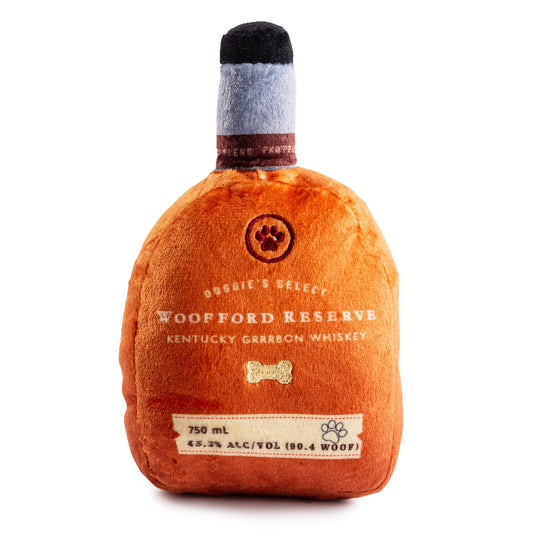 Woofford Reserve Bourbon Bottle Plush Squeaky Dog Toy
