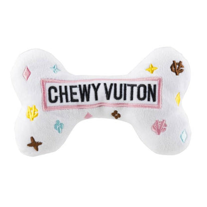 White Chewy V Bone Plush Squeak Dog Toy - 3 Sizes