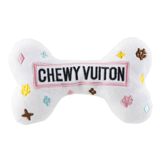 White Chewy V Bone Plush Squeak Dog Toy - 3 Sizes