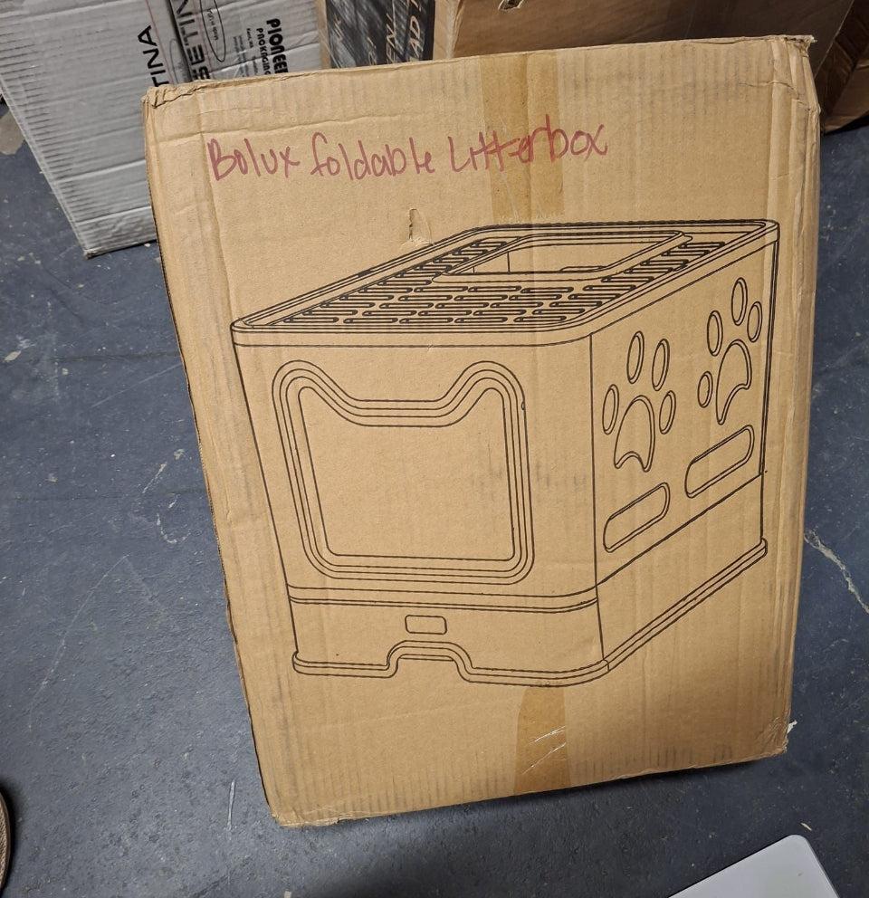 Bolux Foldable Cat Litter Box with Lid, Extra Large, Drawer Type Cat Litter Pan Easy to Scoop & Low Tracking (Dark Grey, 20" L x 16" W x 15" H)