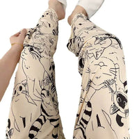 Cute Cat Print Pajama Trousers for Women Loose Fit Sleepwear Lounge Pants