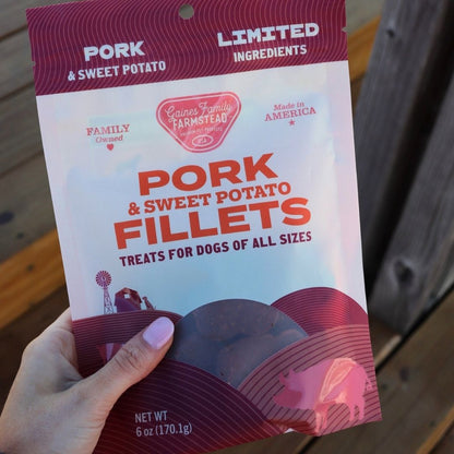 Pork And Sweet Potato Fillets Dog Treats 6 Oz USA ✅