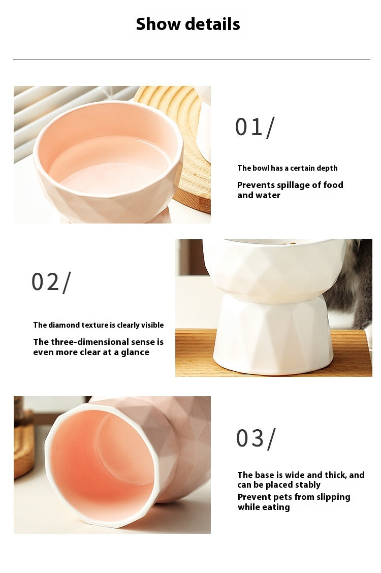 Ceramic High Foot Cervical Protection Pet Bowl