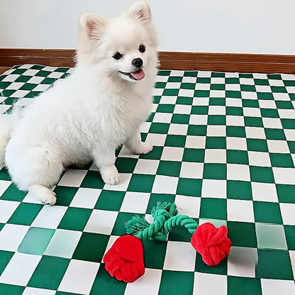 Plush Red Rose Flower Rope Tug Dog Toy