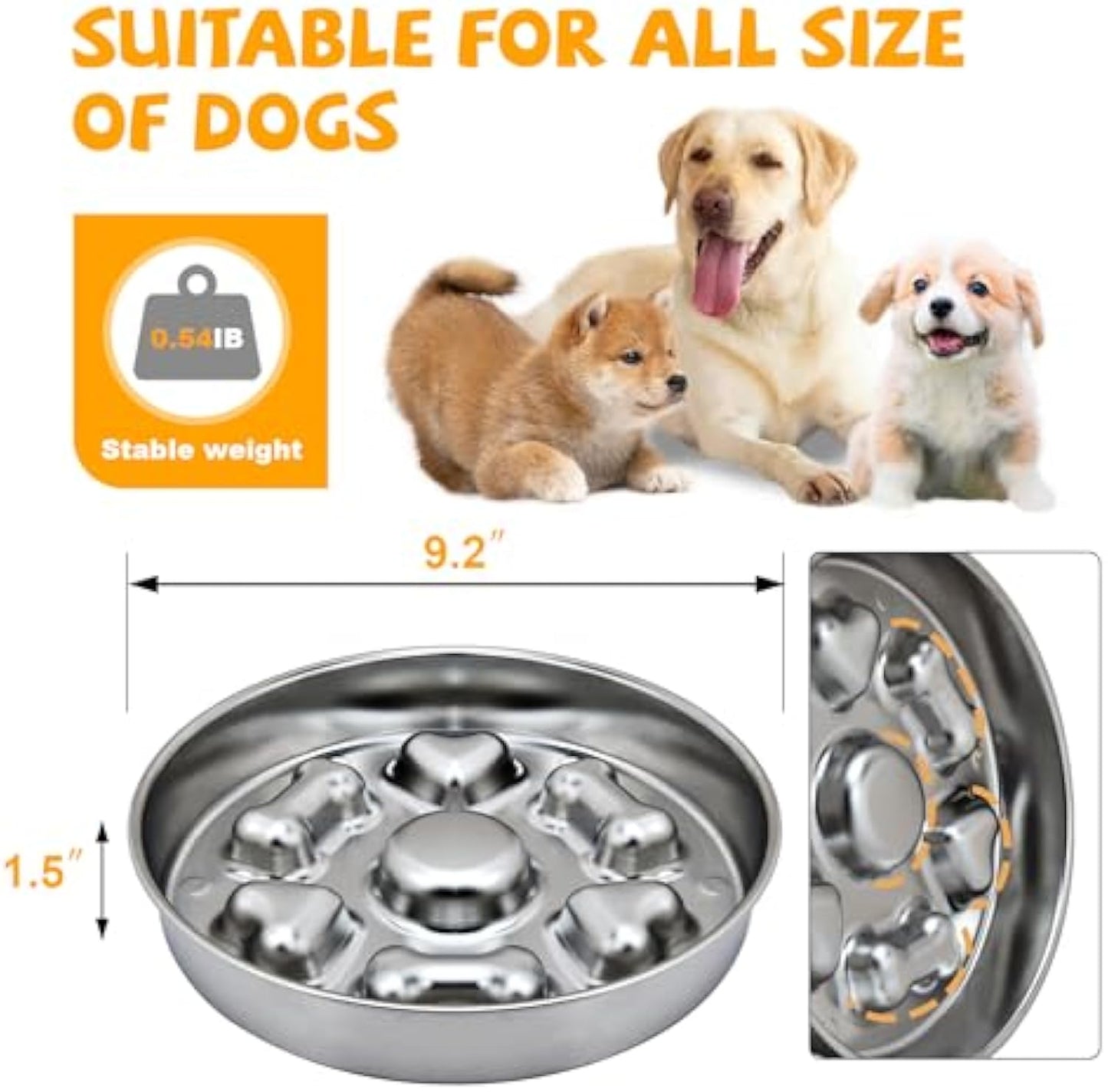 Slow Feeder Dog Bowls  Non-Slip Metal Dog Food Bowls With