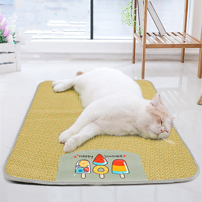 Premium Large Cooling Rattan Pet Mat with Supportive Sponge