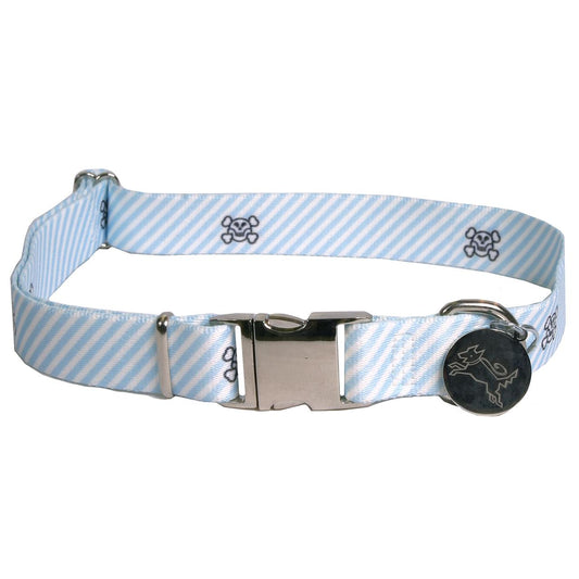 Southern Dawg Seersucker Blue with Skulls Premium Dog Collar