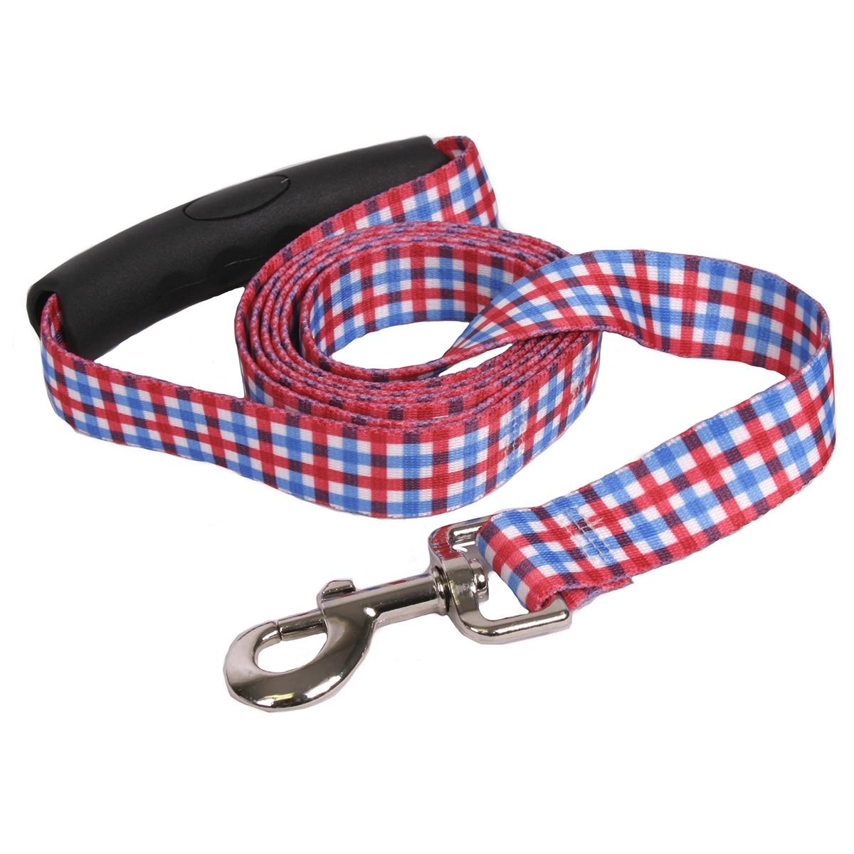 Southern Dawg Gingham Red and Blue Premium Dog Leash