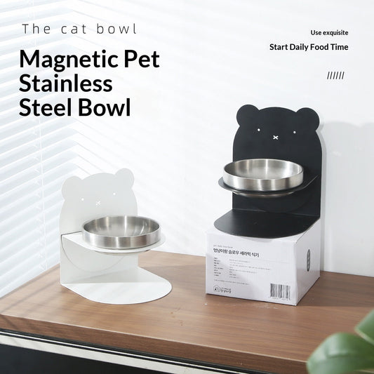 Elevated Tilted Stainless Steel Cat Bowl with Magnetic Base