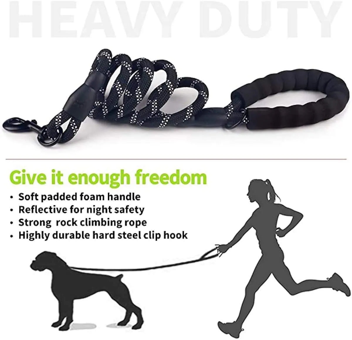 5 FT thick black highly reflective dog leash by Vibhsa, perfect for safe walks with your pet, priced at $11.99.