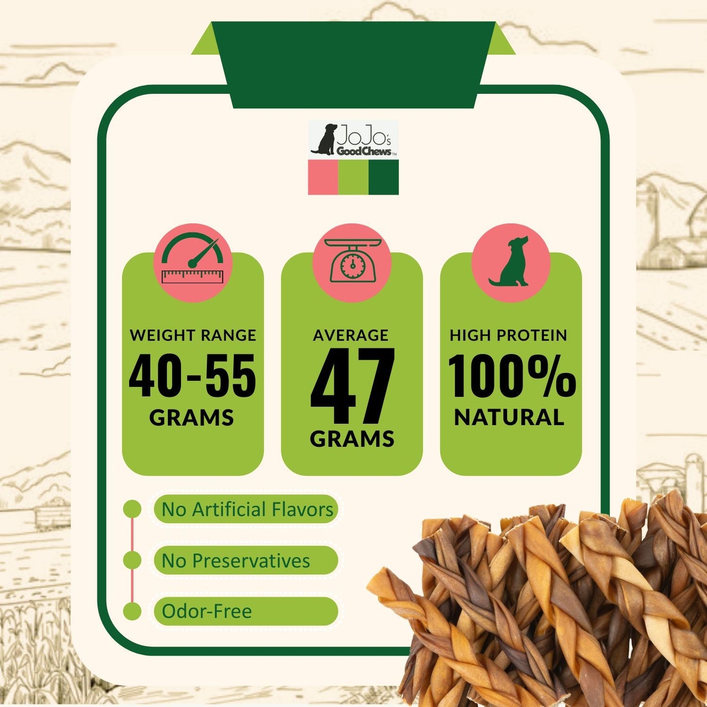 All-Natural Braided Collagen Stick Dog Treats, Supports