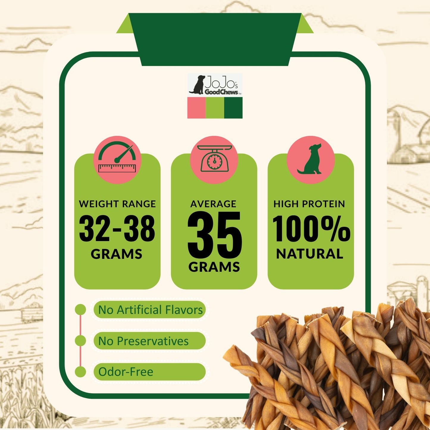 All-Natural Braided Collagen Stick Dog Treats, Supports