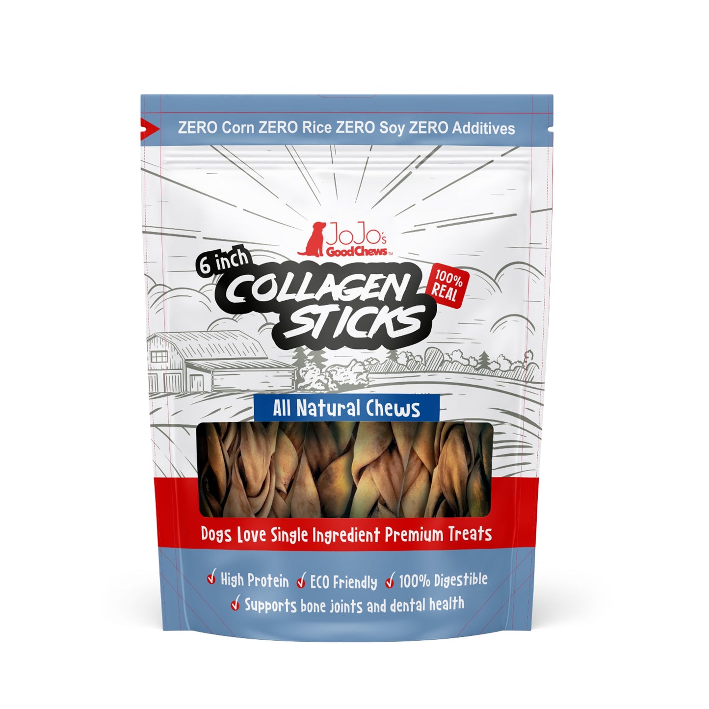 All-Natural Braided Collagen Stick Dog Treats, Supports