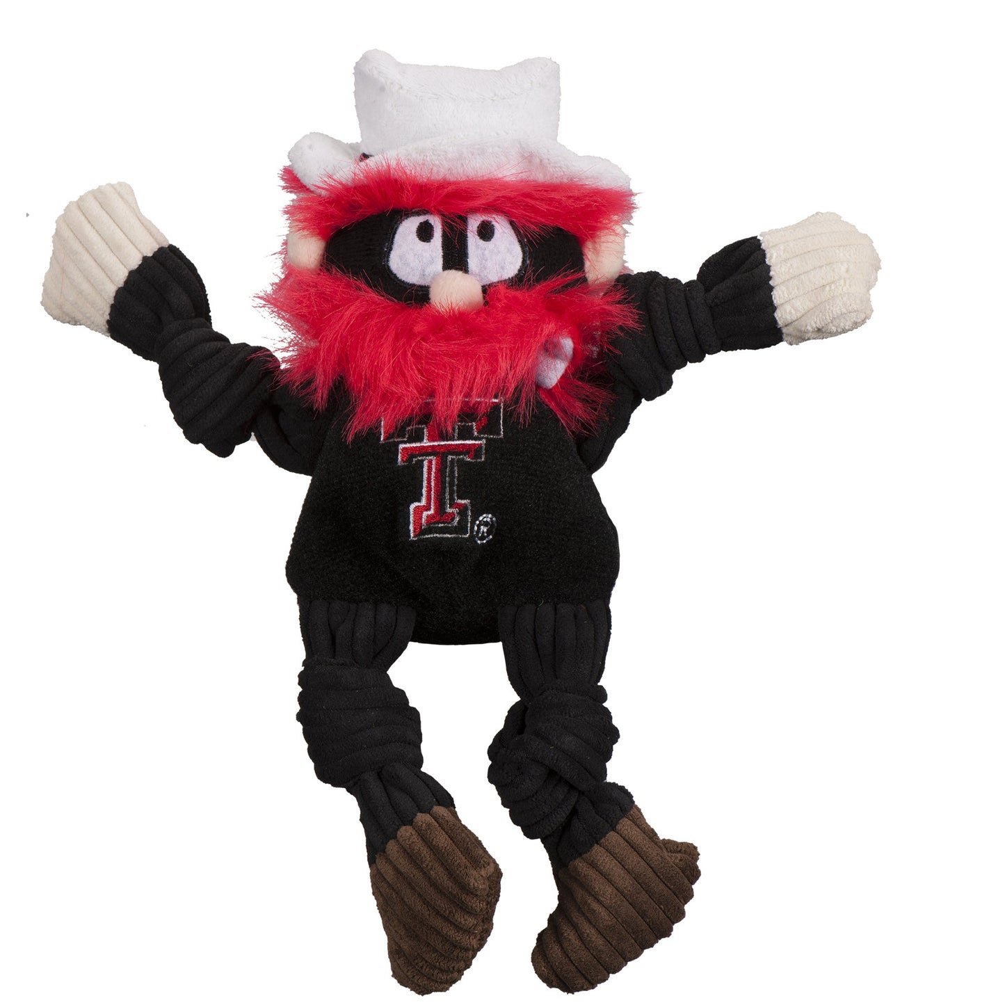 Dog Toy NCAA Texas Tech University Raider Red Knottie Plush - lifestyle product image for dog toy