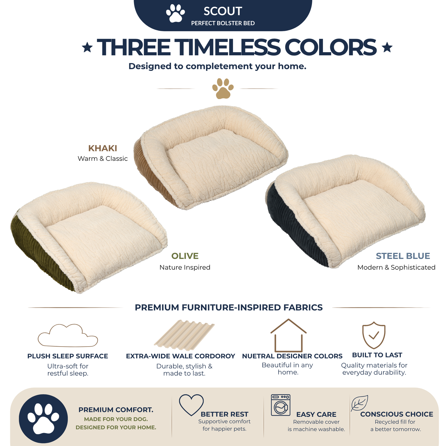 Purrfect Kingdom™ - Scout Bolster Pet Comfort Bed