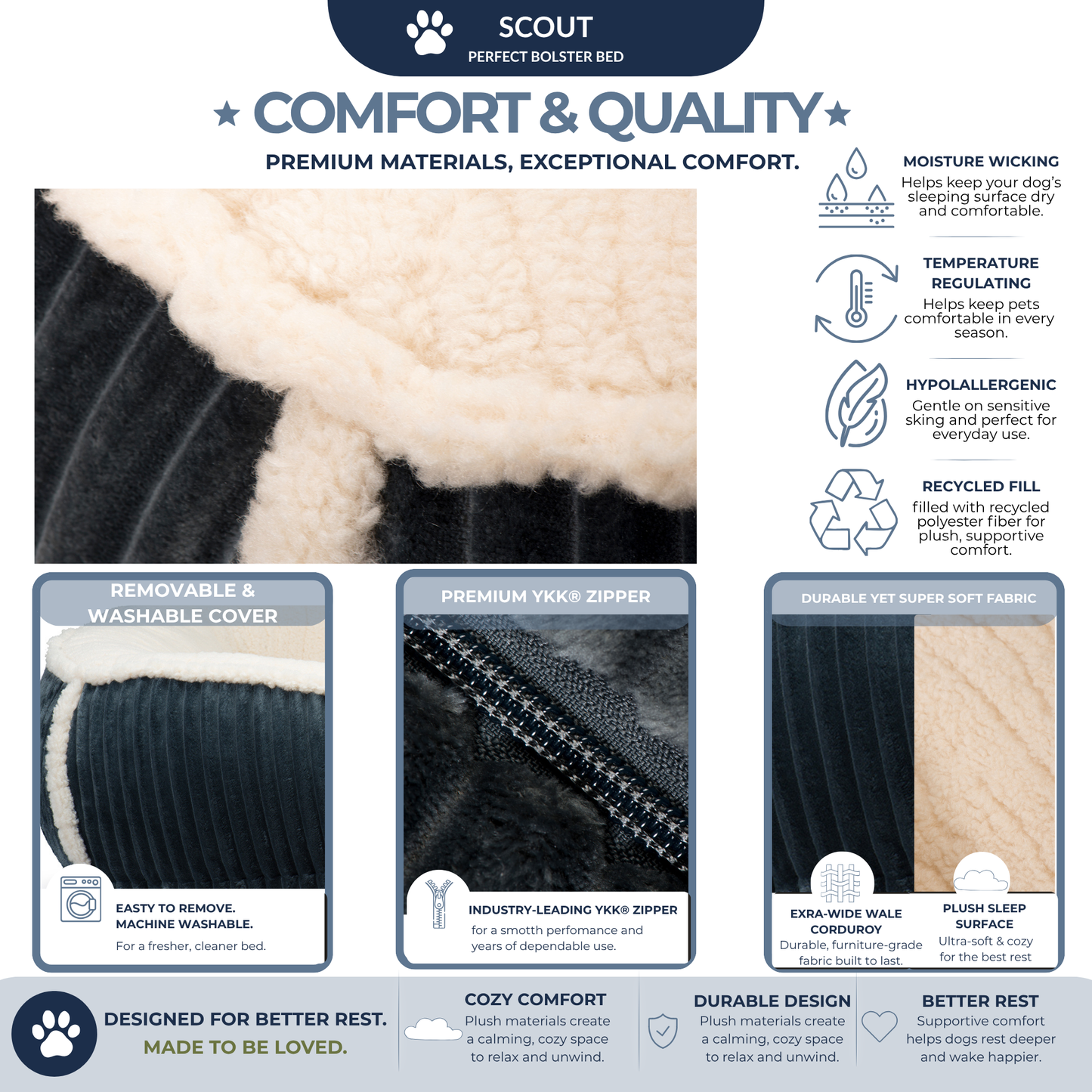 Purrfect Kingdom™ - Scout Bolster Pet Comfort Bed