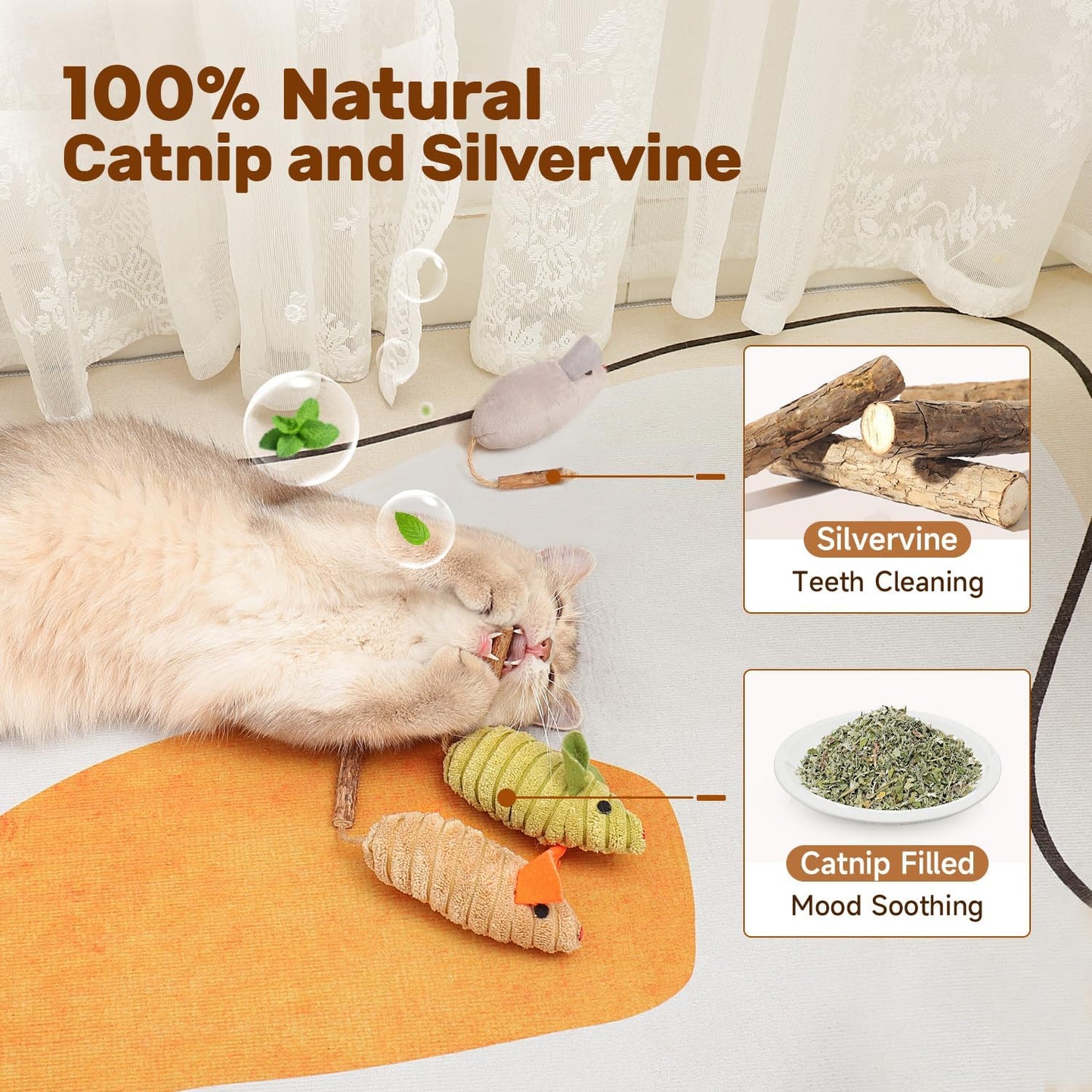 Potaroma Cat Toys  Squeak Mice Interactive Catnip Silvervine