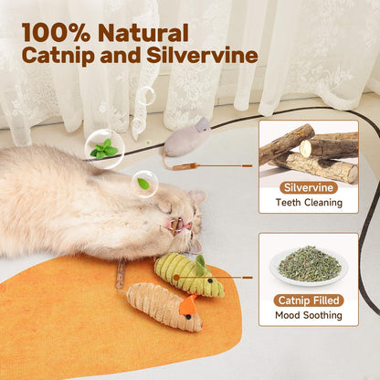 Potaroma Cat Toys  Squeak Mice Interactive Catnip Silvervine