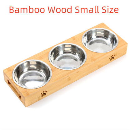 Solid Wood Pet Dining-table Dog Water Bowl Stainless Steel