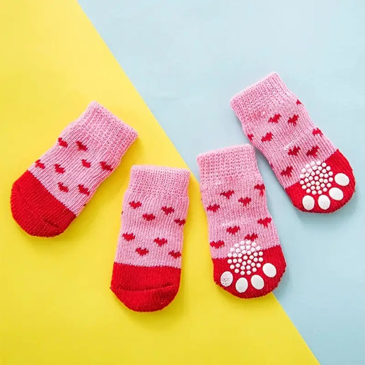 Sweet Hearts Non-Skid Bottom Warm Pink Pet Socks - 4pc