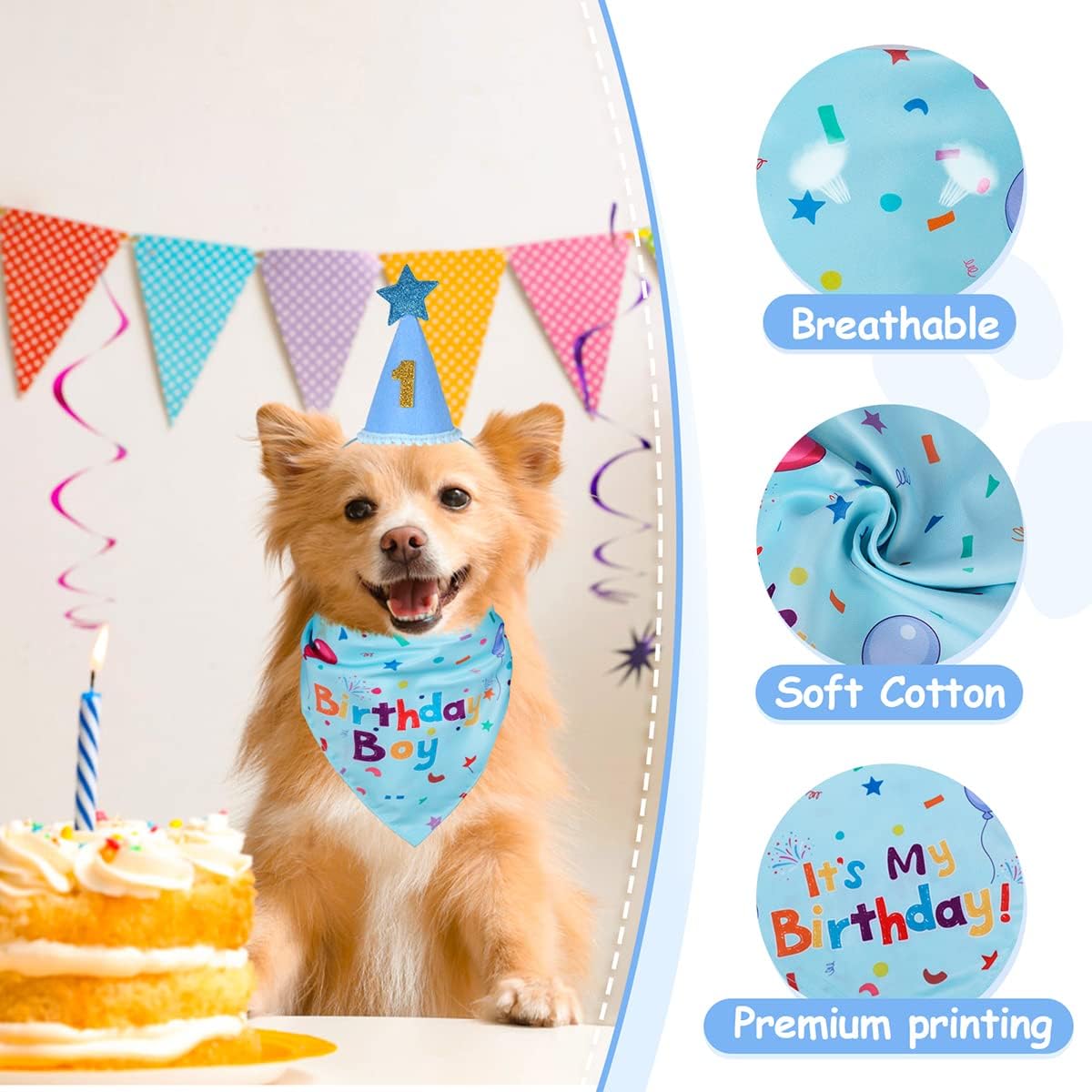 Dog Birthday Party Supplies – Premium Bandana & Hat Set for Dogs