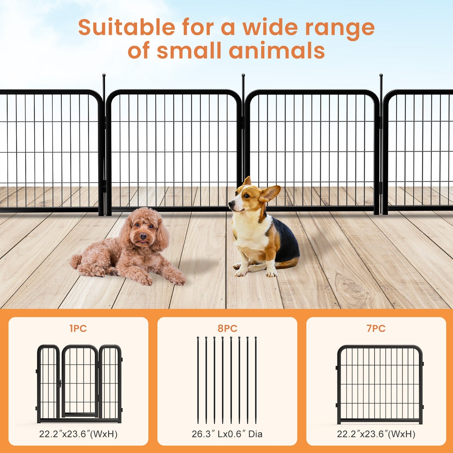8-panel dog fence, 24 inch small dog pet fence, portable indoor pet game fence. Black, 22.2 inches wide x 23.6 inches high. - Purrfect Pet Kingdom