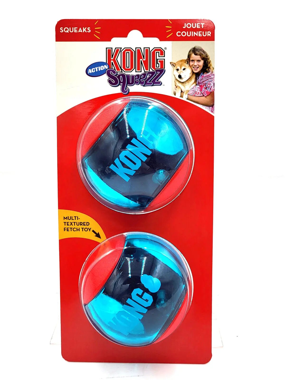 KONG Squeezz Action Ball Large 2 Count Textured Squeaky Fetch Toy