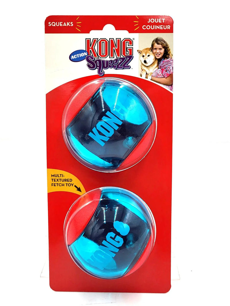 Kong Squeezz Action Ball Large 2 Count Textured Squeaky Fetch Toy - Purrfect Pet Kingdom