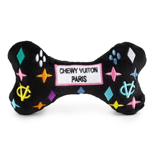 Black Monogram Chewy V Bone Plush Squeak Dog Toy - 3 Sizes
