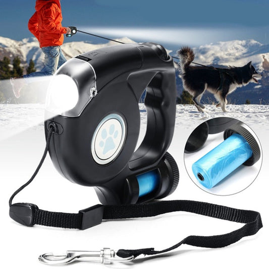 4.5M LED Flashlight Extendable Retractable Pet Dog Lead Leash with Disposable Poop Bag - main product view | Dog Leashes at