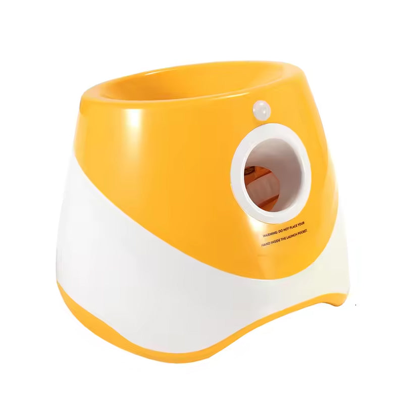 Rechargeable automatic tennis ball launcher for pets. Includes 3 balls, promotes interactive play.