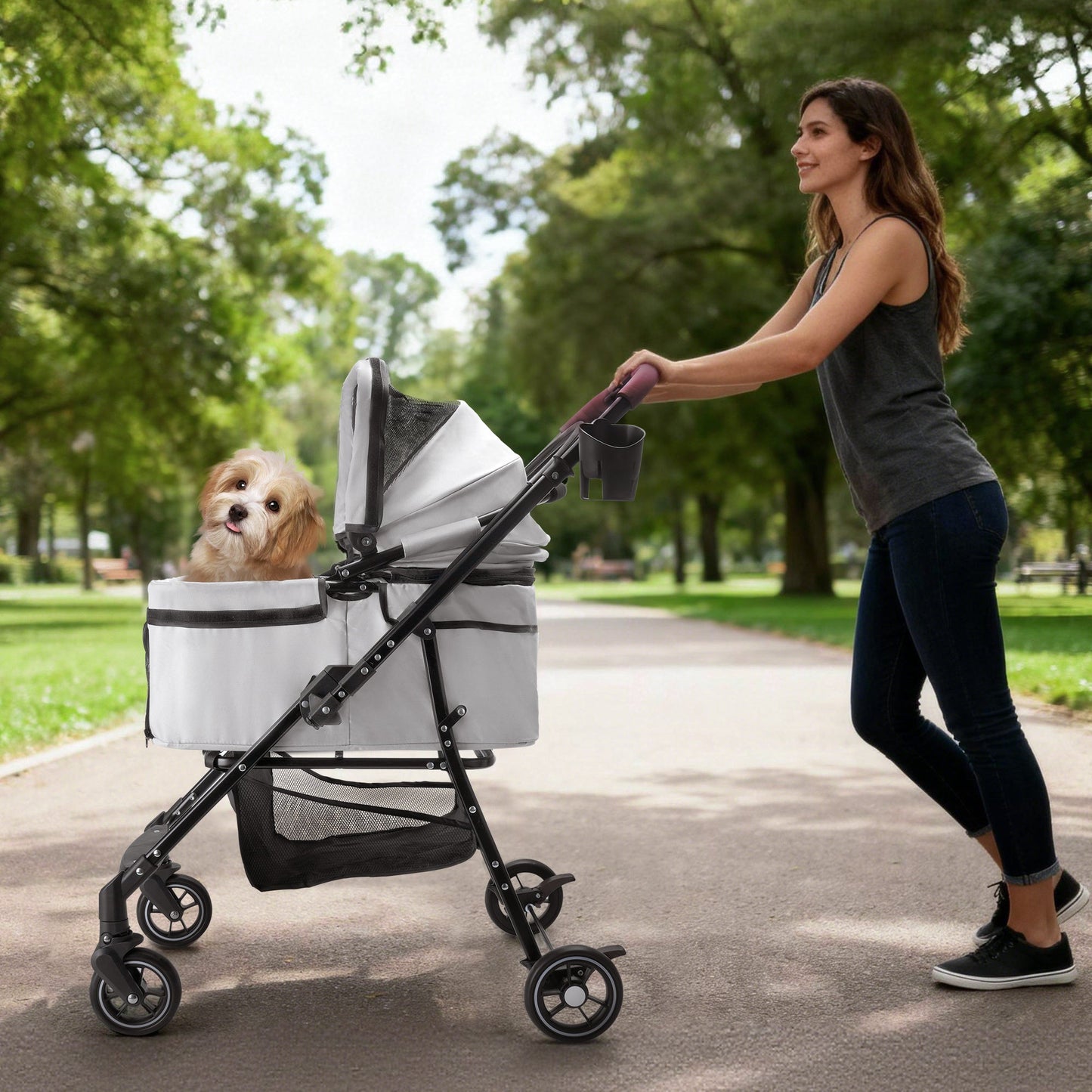 Pet Stroller - 4-Wheel Foldable Carrier for Dogs & Cats